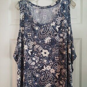 Anybody Lush Jersey Knit Blue Paisley Floral Print Tank Top-NWOT- 5XP